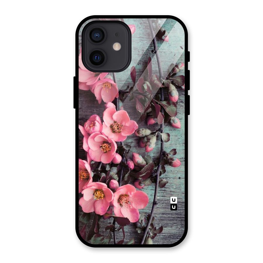 Wooden Floral Pink Glass Back Case for iPhone 12