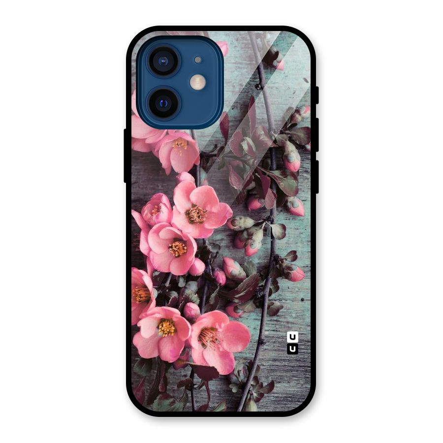 Wooden Floral Pink Glass Back Case for iPhone 12 Mini