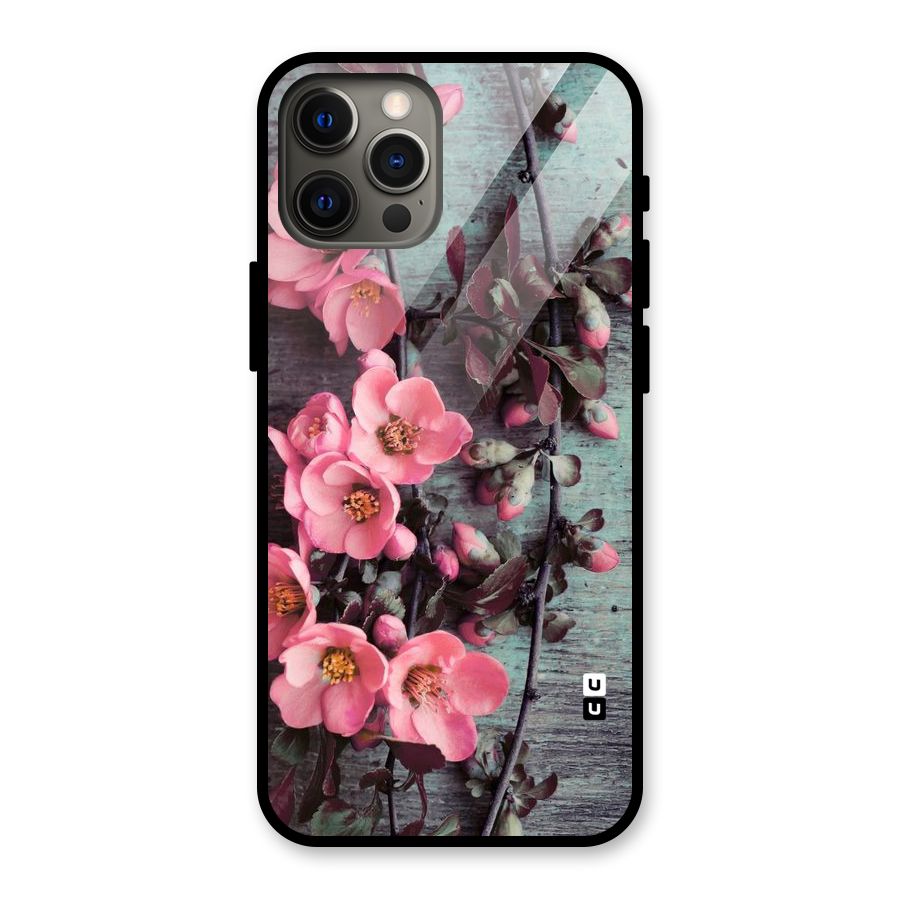 Wooden Floral Pink Glass Back Case for iPhone 12 Pro Max