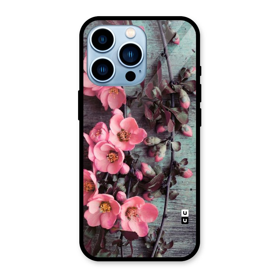 Wooden Floral Pink Glass Back Case for iPhone 13 Pro