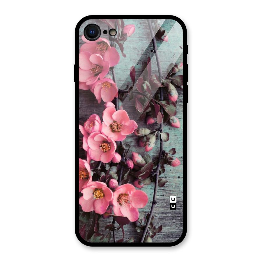 Wooden Floral Pink Glass Back Case for iPhone SE 2022