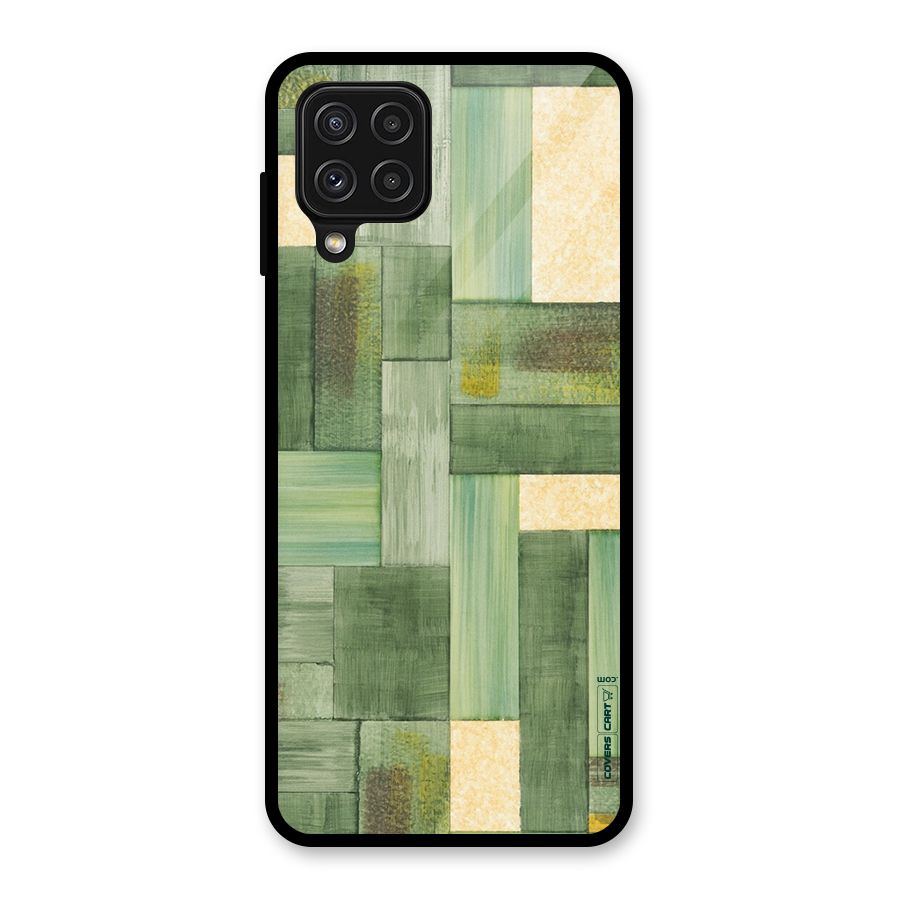 Wooden Green Texture Glass Back Case for Galaxy A22 4G