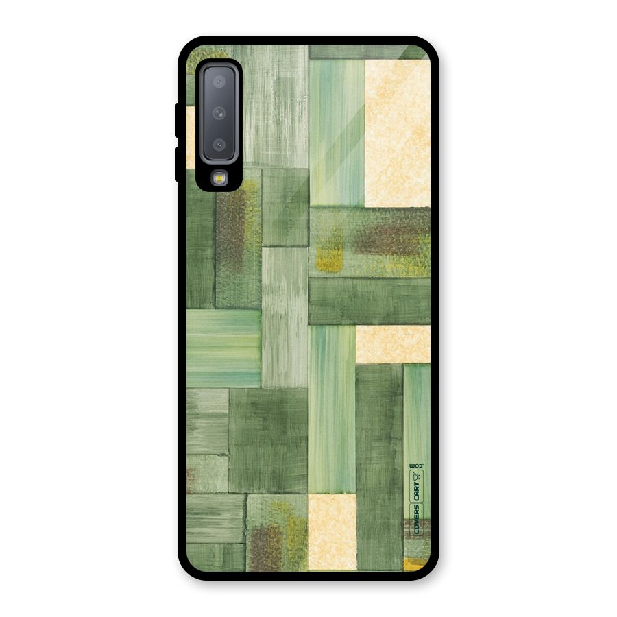 Wooden Green Texture Glass Back Case for Galaxy A7 (2018)