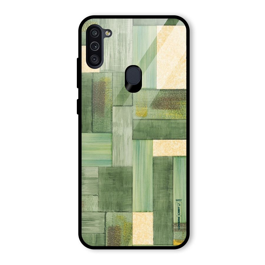 Wooden Green Texture Glass Back Case for Galaxy M11