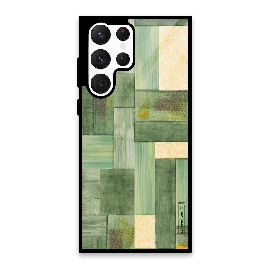 Wooden Green Texture Glass Back Case for Galaxy S22 Ultra 5G