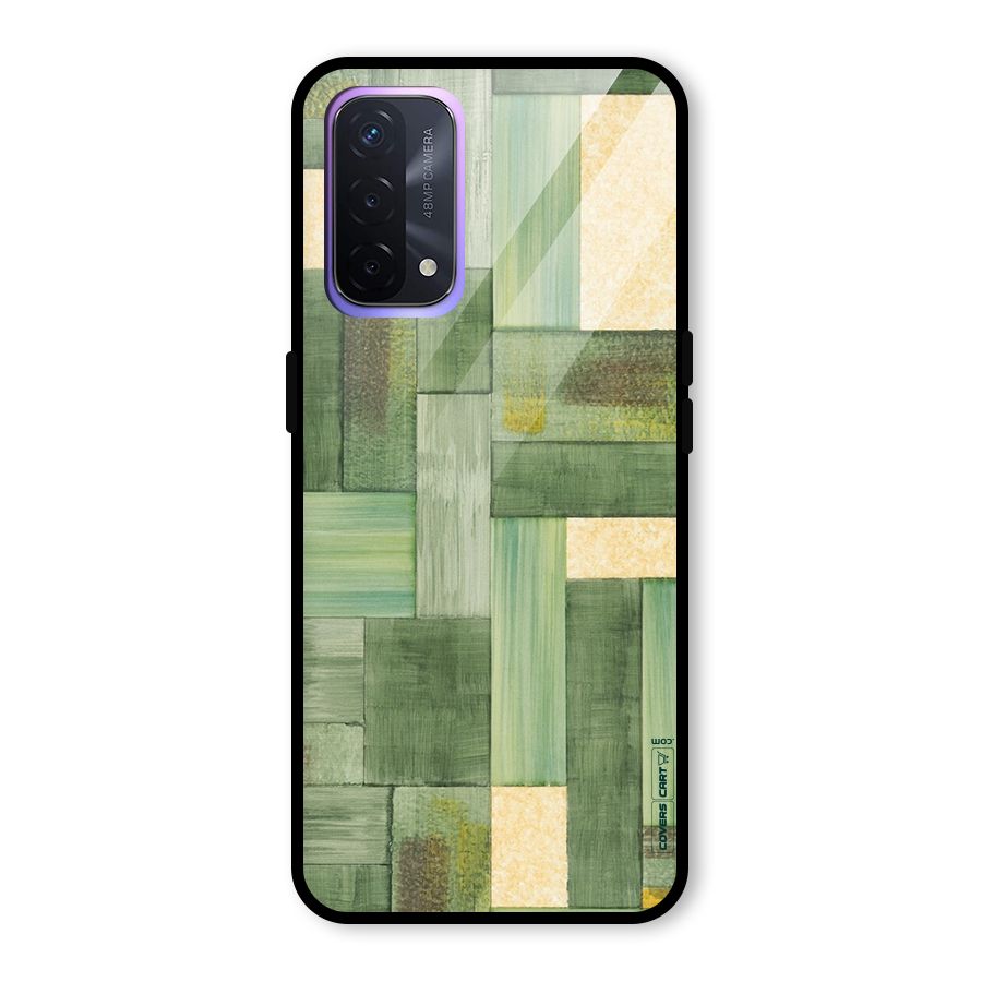 Wooden Green Texture Glass Back Case for Oppo A74 5G