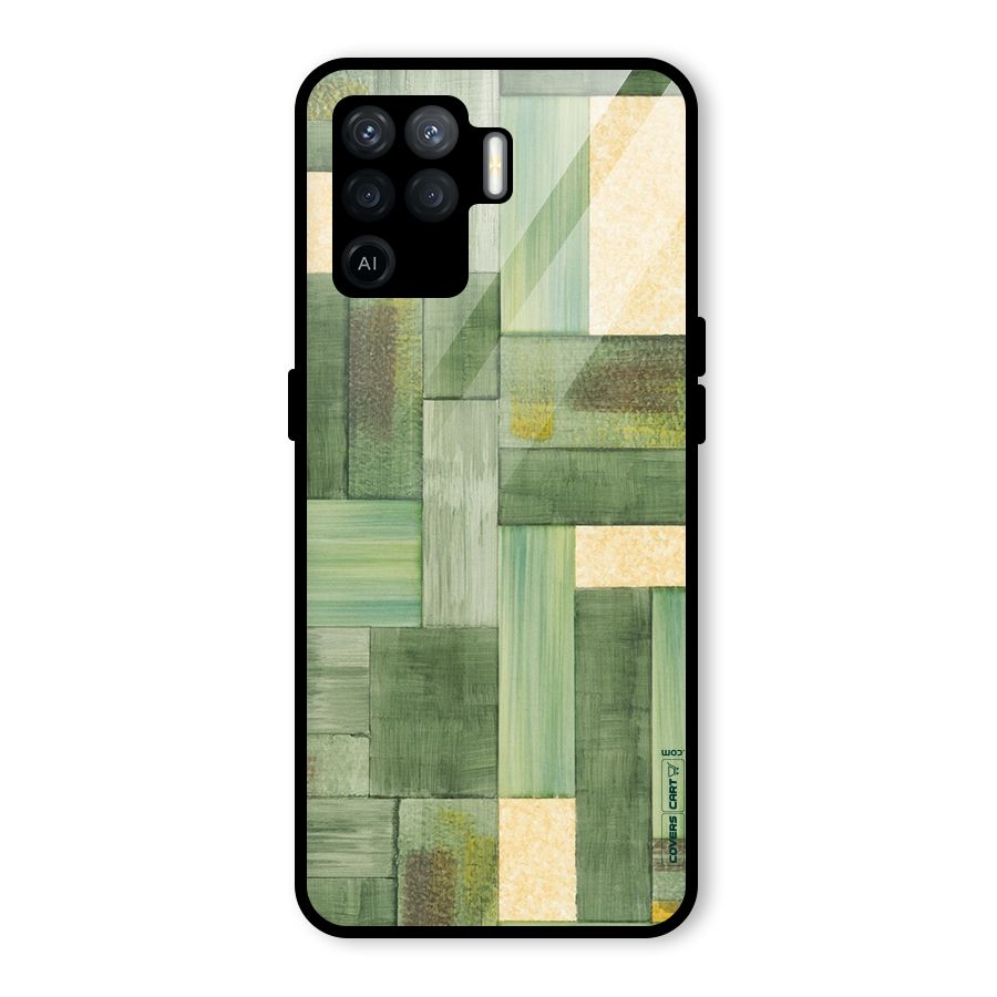 Wooden Green Texture Glass Back Case for Oppo F19 Pro