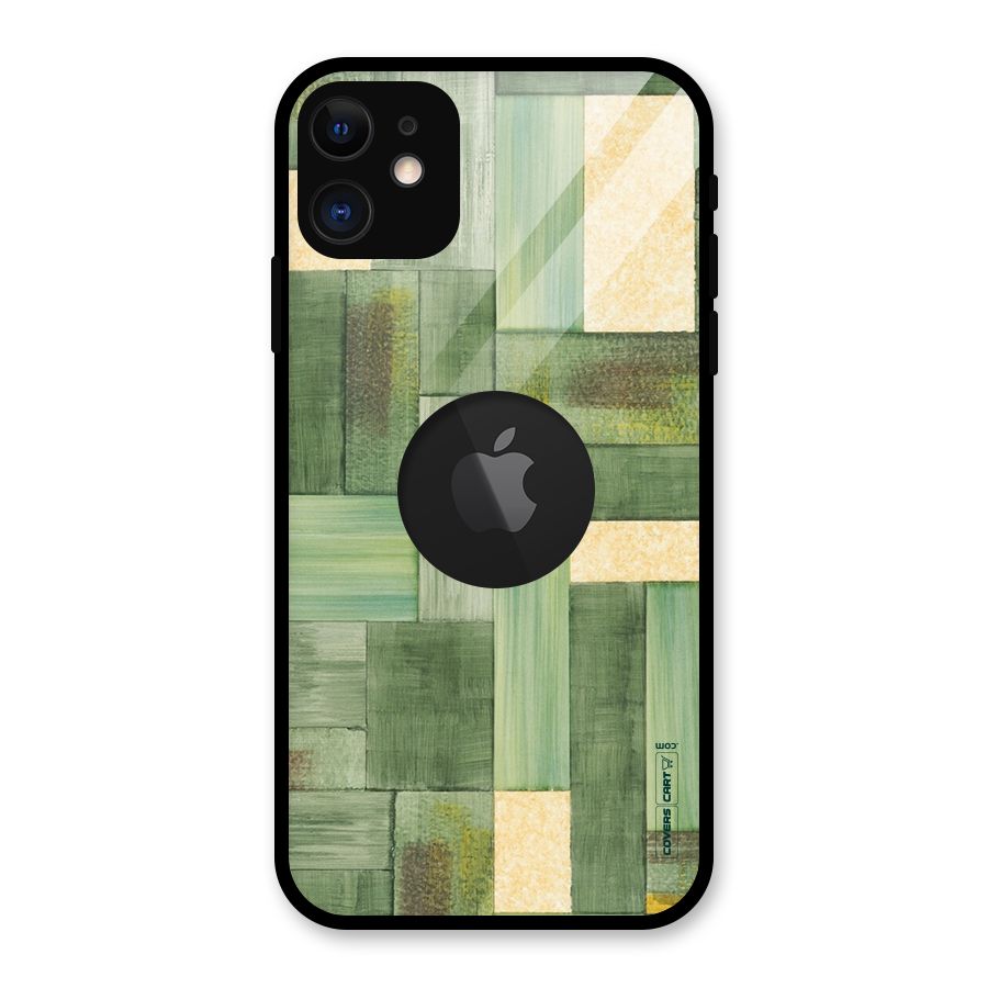 Wooden Green Texture Glass Back Case for iPhone 11 Logo Cut