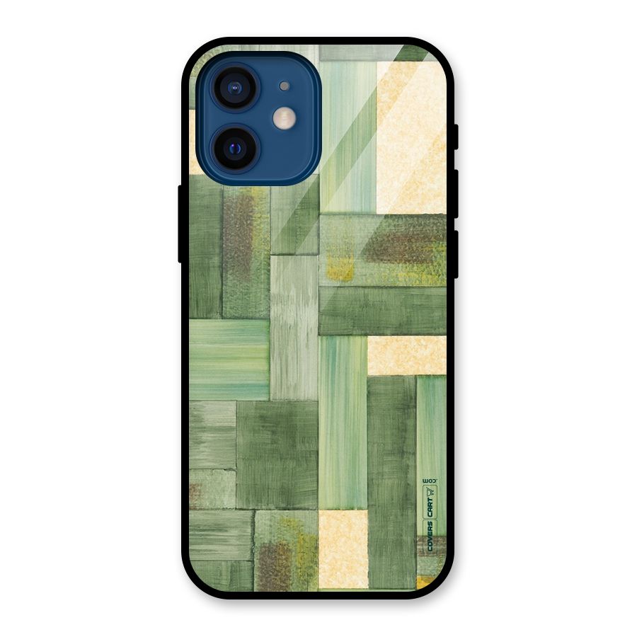 Wooden Green Texture Glass Back Case for iPhone 12 Mini