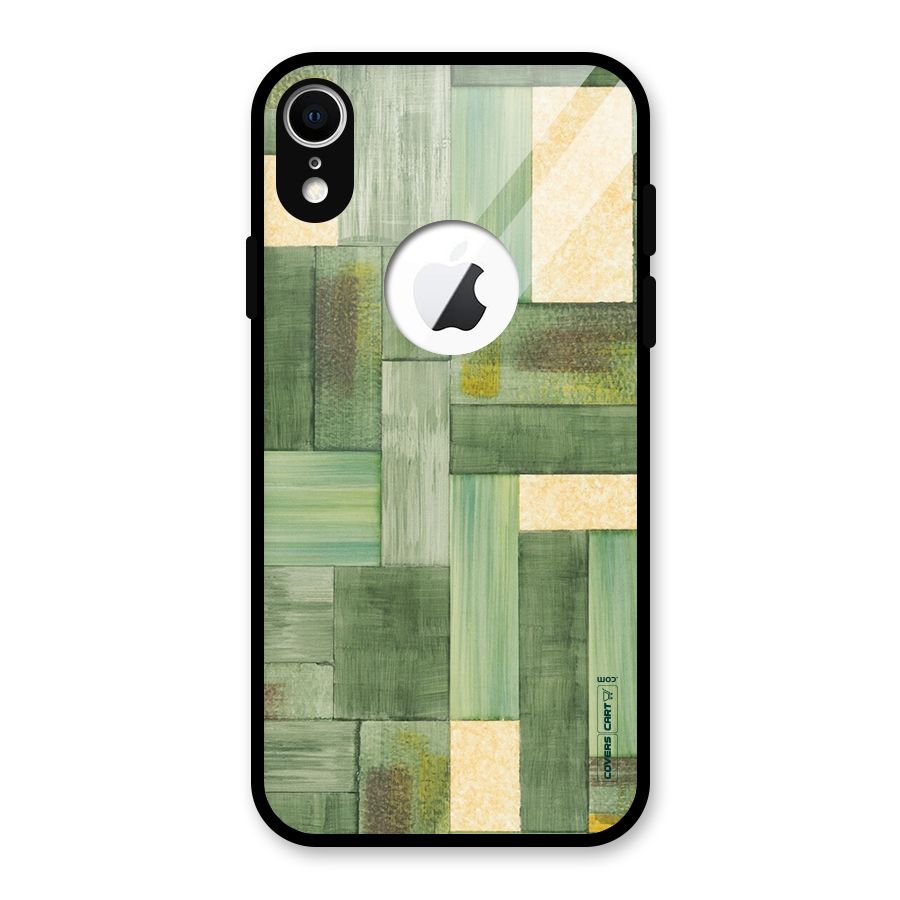 Wooden Green Texture Glass Back Case for iPhone XR Logo Cut