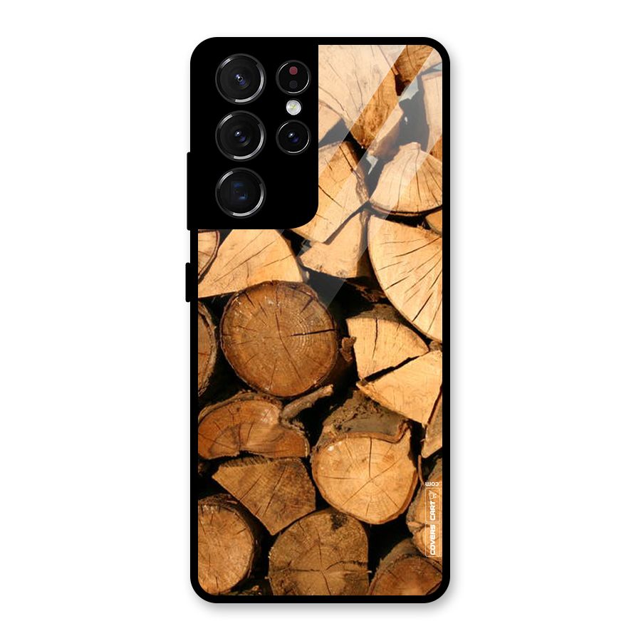 Wooden Logs Glass Back Case for Galaxy S21 Ultra 5G