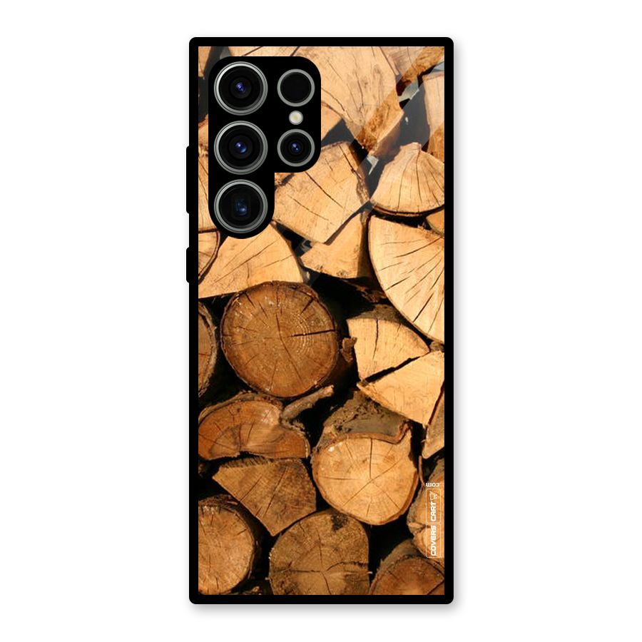 Wooden Logs Glass Back Case for Galaxy S23 Ultra