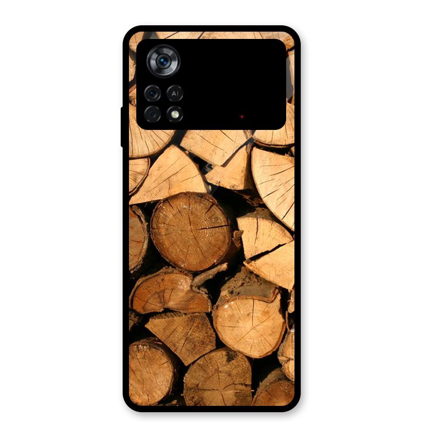 Wooden Logs Glass Back Case for Poco X4 Pro 5G
