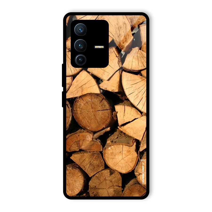 Wooden Logs Glass Back Case for Vivo V23 Pro
