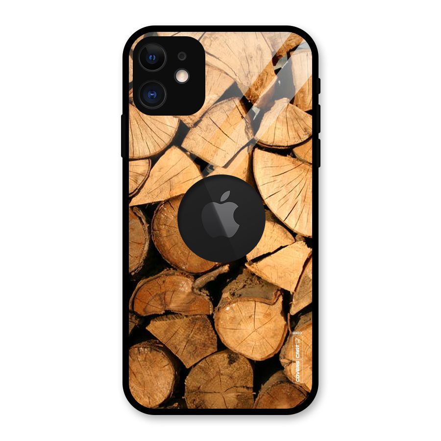 Wooden Logs Glass Back Case for iPhone 11 Logo Cut
