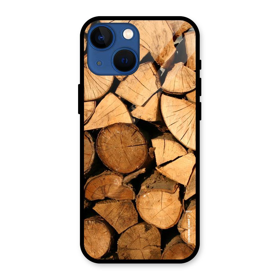 Wooden Logs Glass Back Case for iPhone 13 Mini