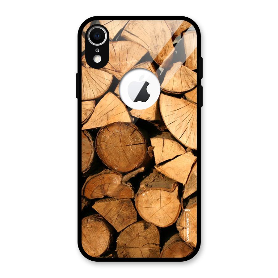 Wooden Logs Glass Back Case for iPhone XR Logo Cut