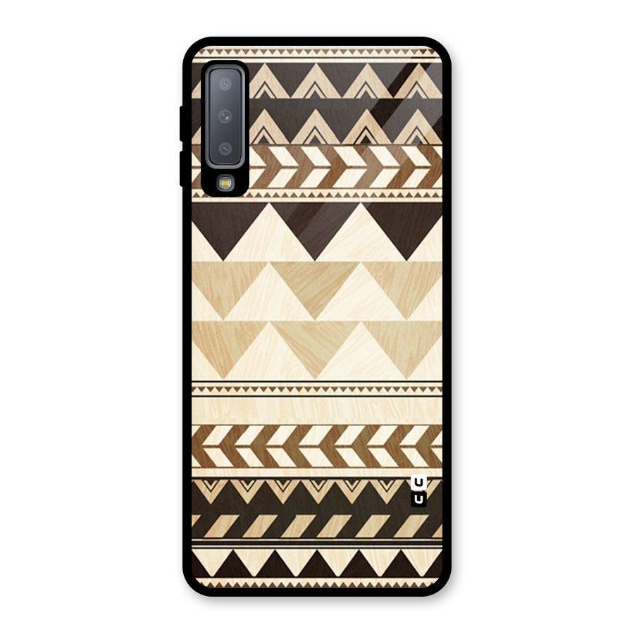 Wooden Printed Chevron Glass Back Case for Galaxy A7 (2018)