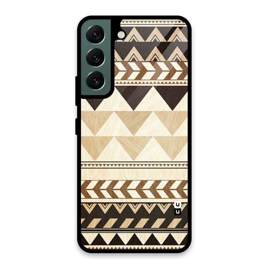 Wooden Printed Chevron Glass Back Case for Galaxy S22 5G