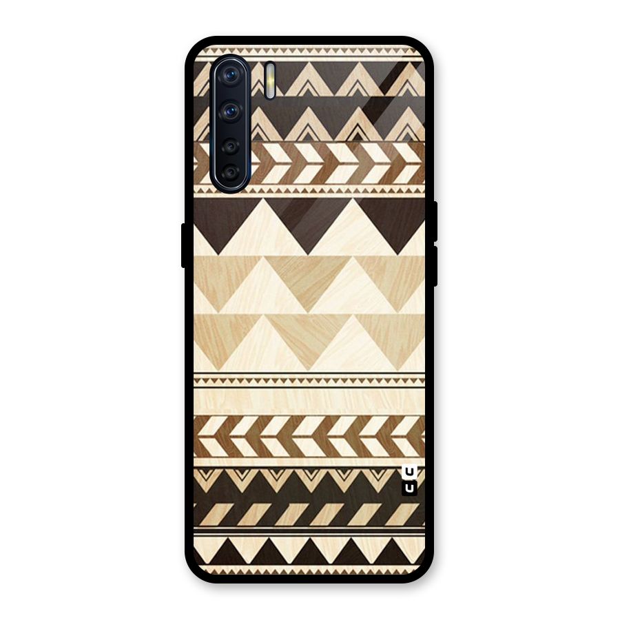 Wooden Printed Chevron Glass Back Case for Oppo F15