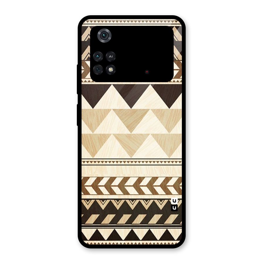 Wooden Printed Chevron Glass Back Case for Poco M4 Pro 4G