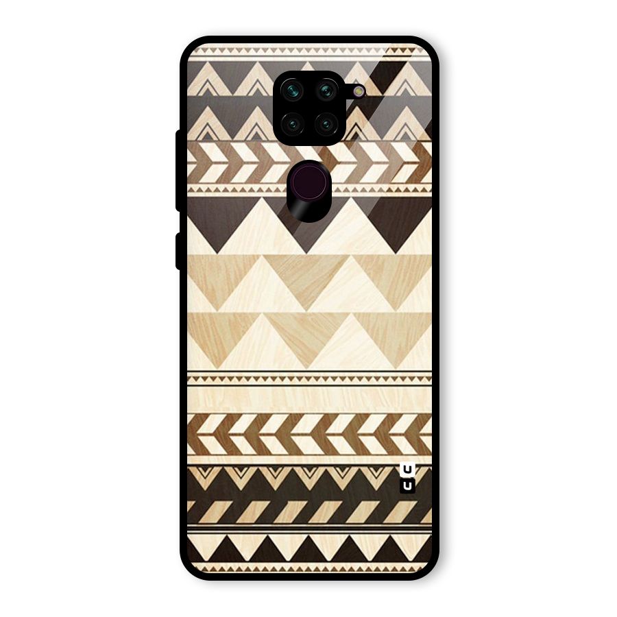Wooden Printed Chevron Glass Back Case for Redmi Note 9