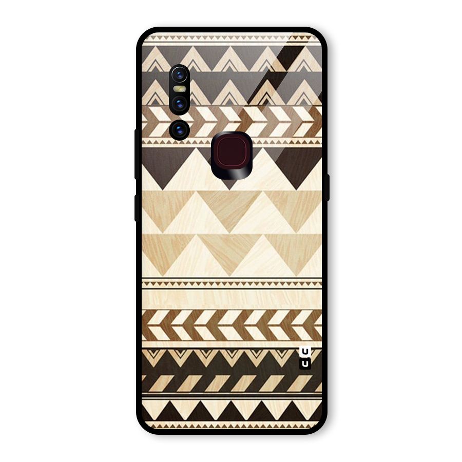 Wooden Printed Chevron Glass Back Case for Vivo V15
