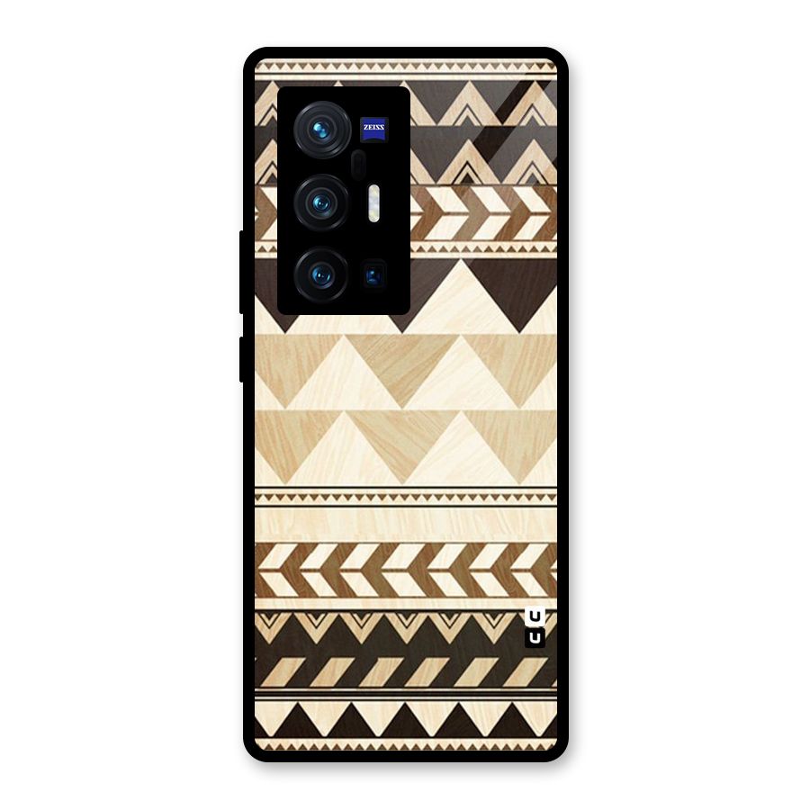 Wooden Printed Chevron Glass Back Case for Vivo X70 Pro Plus
