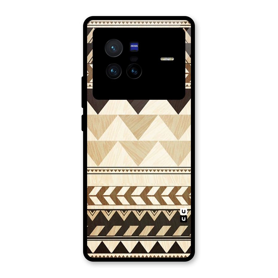 Wooden Printed Chevron Glass Back Case for Vivo X80