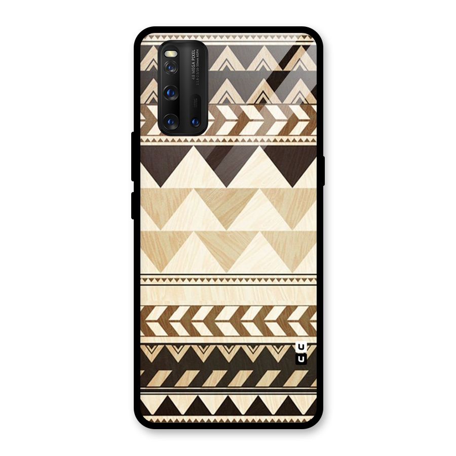 Wooden Printed Chevron Glass Back Case for Vivo iQOO 3