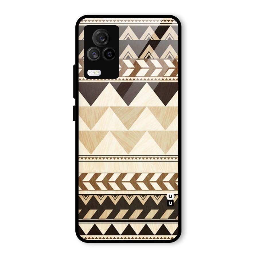 Wooden Printed Chevron Glass Back Case for Vivo iQOO 7 Legend 5G