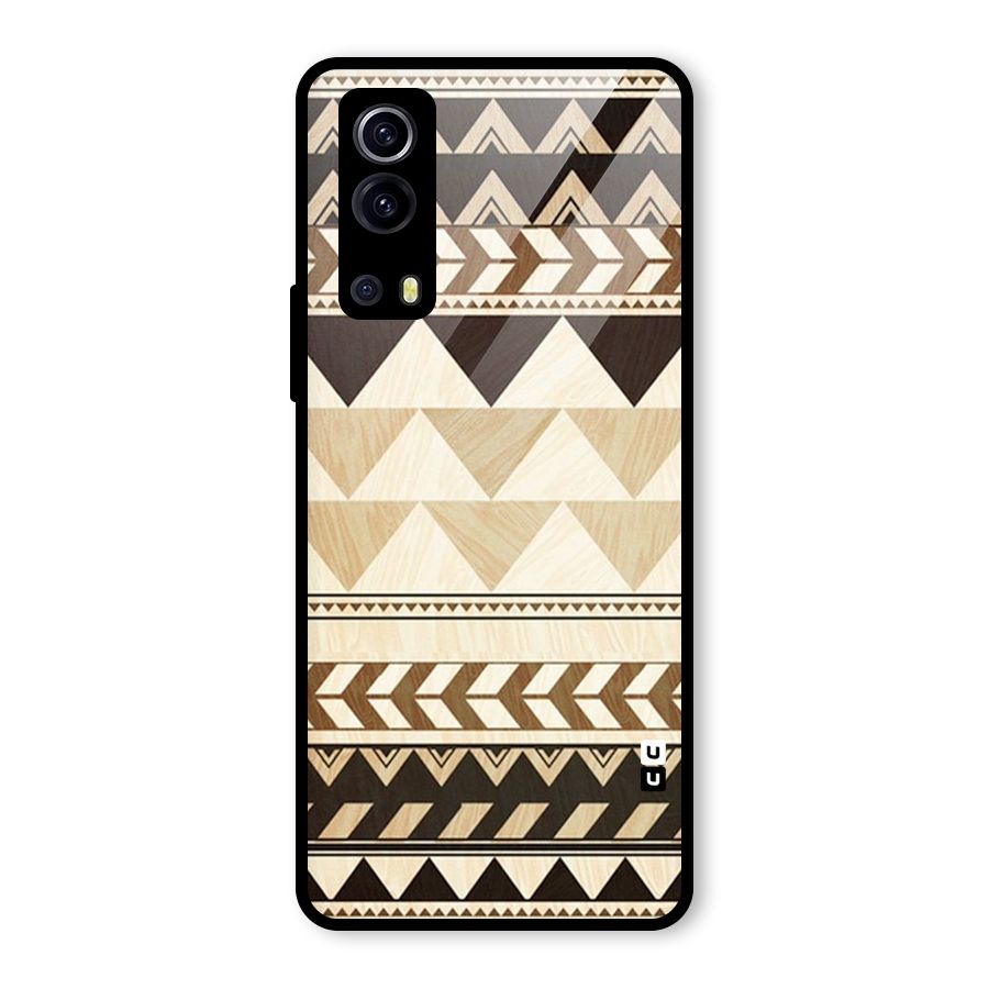 Wooden Printed Chevron Glass Back Case for Vivo iQOO Z3