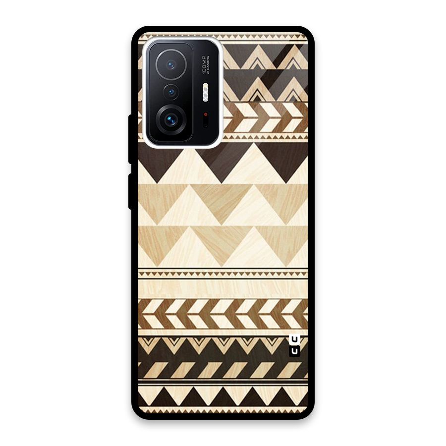 Wooden Printed Chevron Glass Back Case for Xiaomi 11T Pro