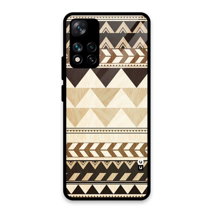 Wooden Printed Chevron Glass Back Case for Xiaomi 11i HyperCharge 5G