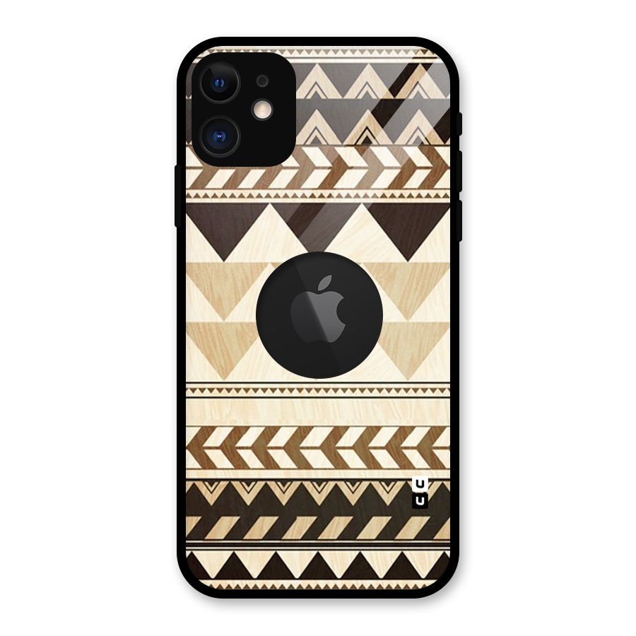 Wooden Printed Chevron Glass Back Case for iPhone 11 Logo Cut