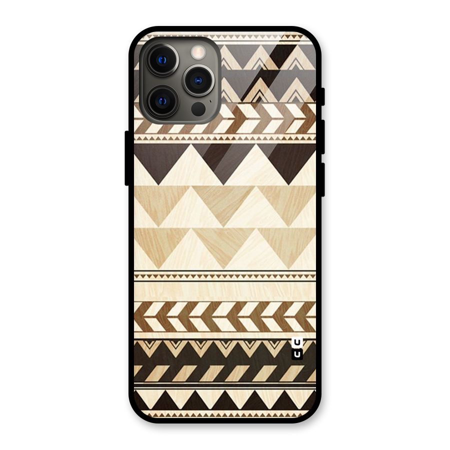 Wooden Printed Chevron Glass Back Case for iPhone 12 Pro Max