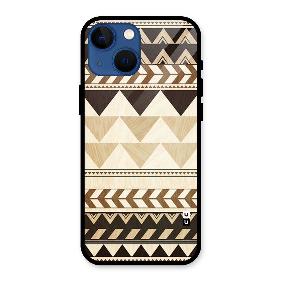 Wooden Printed Chevron Glass Back Case for iPhone 13 Mini