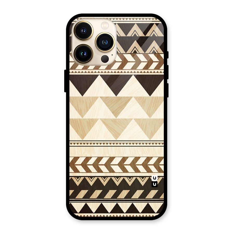 Wooden Printed Chevron Glass Back Case for iPhone 13 Pro Max