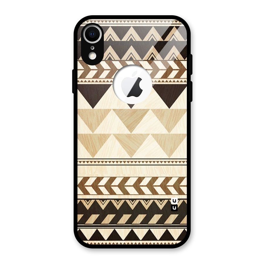 Wooden Printed Chevron Glass Back Case for iPhone XR Logo Cut