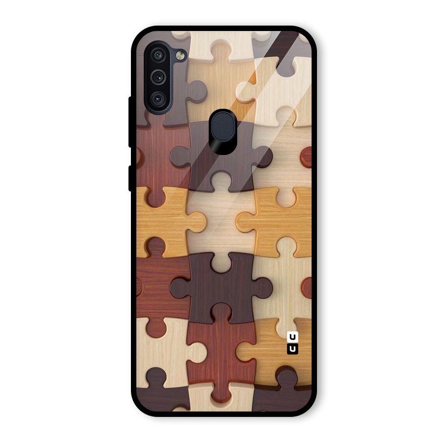Wooden Puzzle (Printed) Glass Back Case for Galaxy M11
