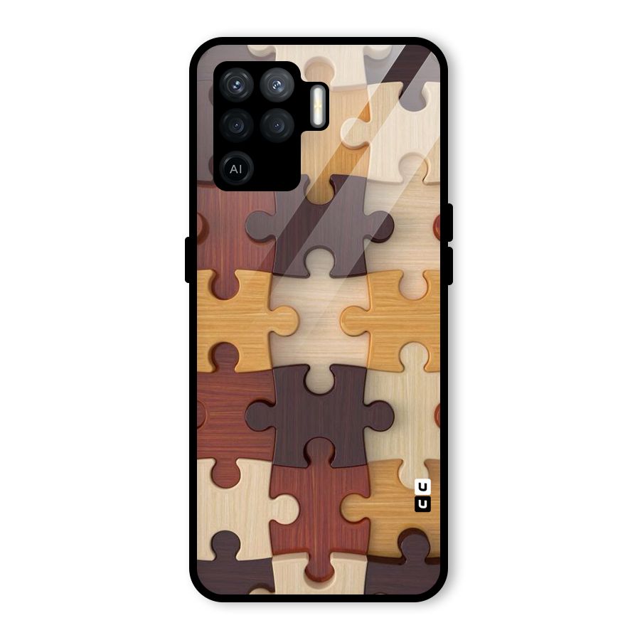 Wooden Puzzle (Printed) Glass Back Case for Oppo F19 Pro