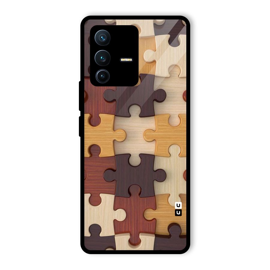 Wooden Puzzle (Printed) Glass Back Case for Vivo V23 Pro