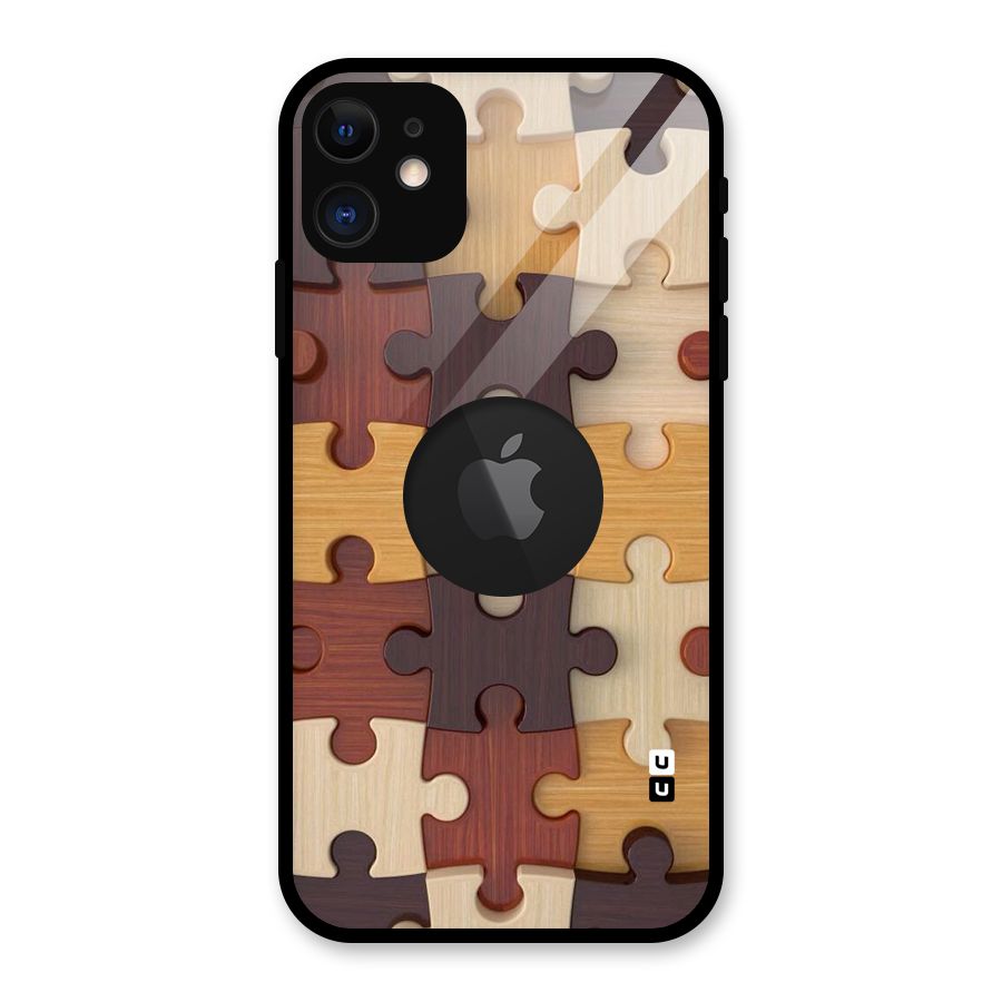 Wooden Puzzle (Printed) Glass Back Case for iPhone 11 Logo Cut