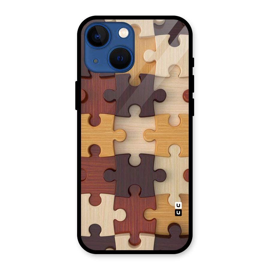 Wooden Puzzle (Printed) Glass Back Case for iPhone 13 Mini