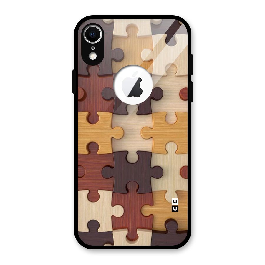 Wooden Puzzle (Printed) Glass Back Case for iPhone XR Logo Cut