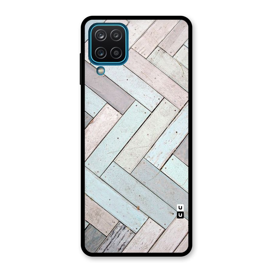 Wooden ZigZag Design Glass Back Case for Galaxy A12