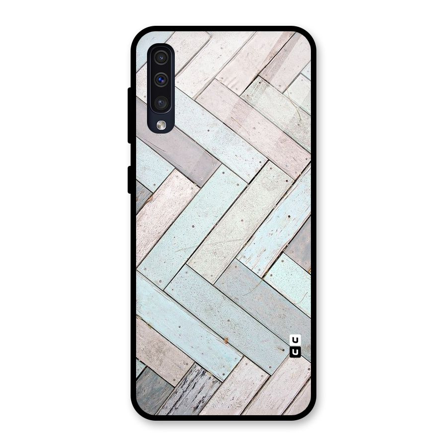 Wooden ZigZag Design Glass Back Case for Galaxy A50