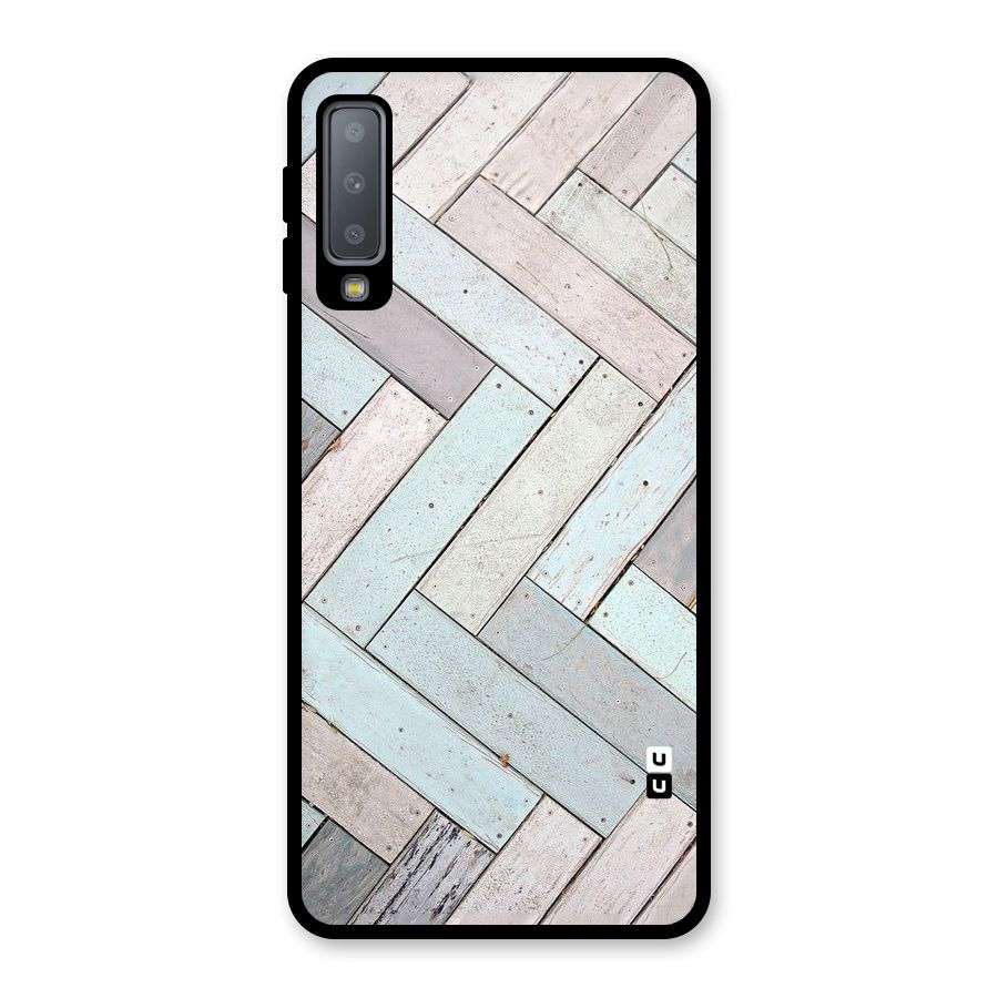 Wooden ZigZag Design Glass Back Case for Galaxy A7 (2018)