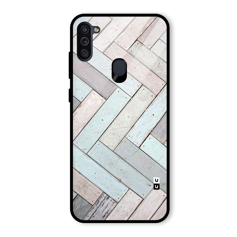 Wooden ZigZag Design Glass Back Case for Galaxy M11