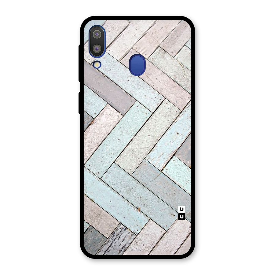 Wooden ZigZag Design Glass Back Case for Galaxy M20